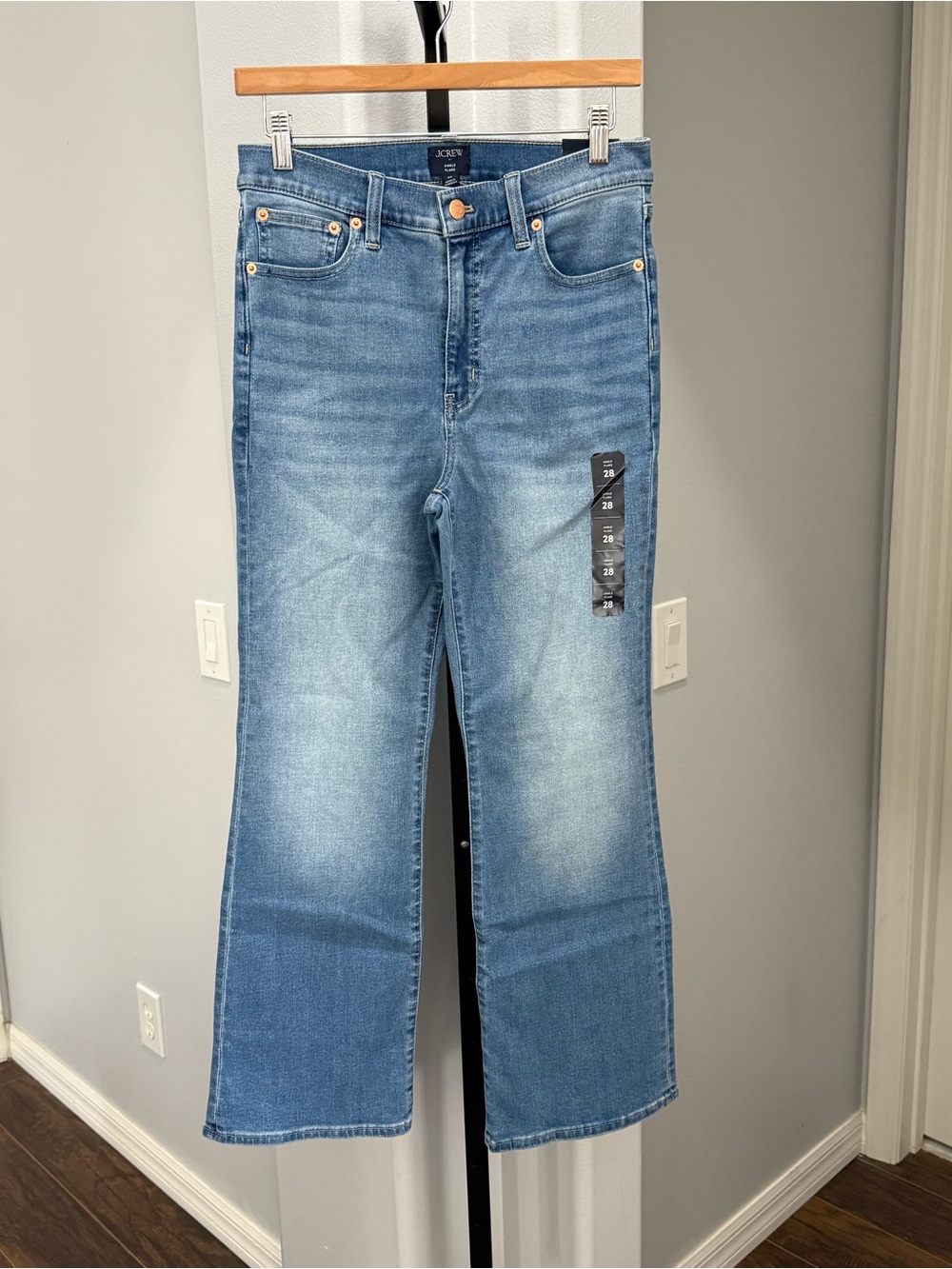 J.Crew Ankle Flare Jeans Womens 28 Blue Denim Light/ Medium Wash Button NWT